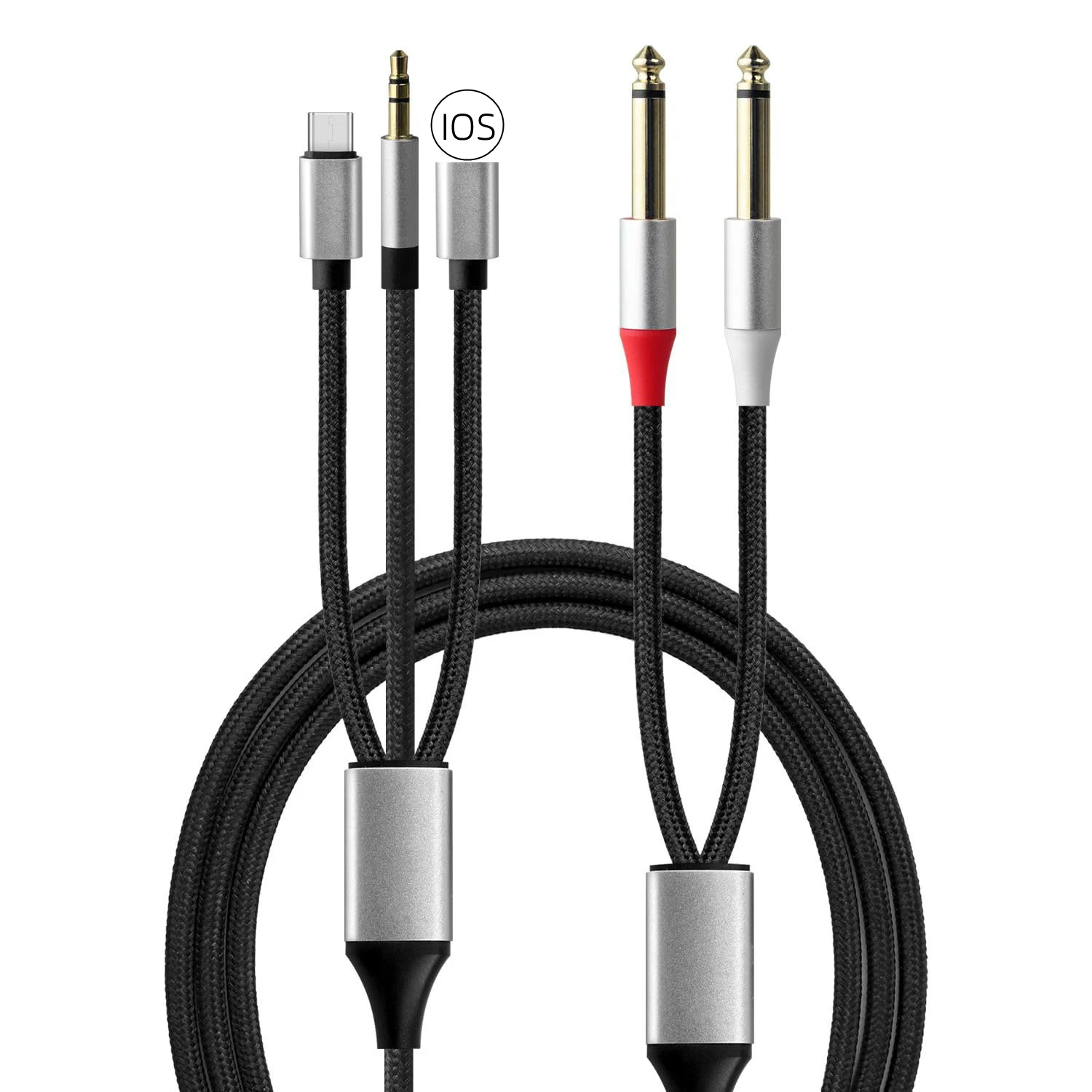 Nku 3 in1 Audio kabel USB typu C/8Pin/3.5mm do 2 Dual 6.35mm Jack 1/4 \