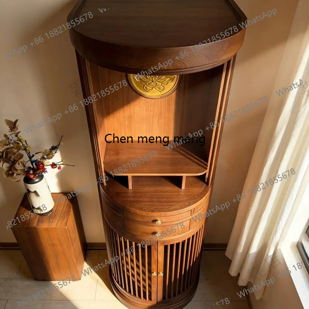 solid wood buddhist cabinet - traditional chinese style altar cabinet, round storage cabinet, home zen lotus niche cabinet