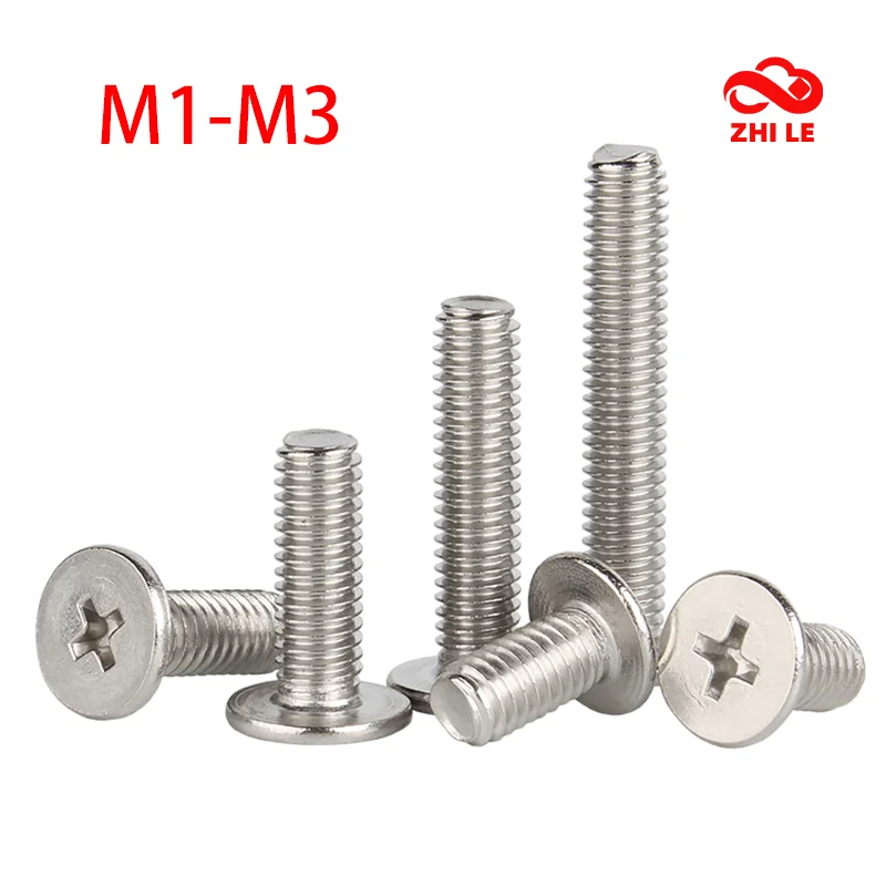 M1-M3 Cross Ultra Thin Flat Wafer Screw Phillips Head Bolts 304 Stainless Steel Screws Set Computer Metal Bolt M1.2 M1.4 M2 M2.5