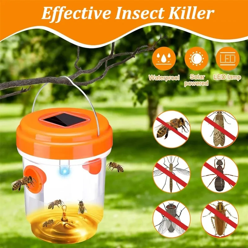 new solar fly trap catcher, waterproof outdoor hanging insect trap, for garden orchard fruit pest control device