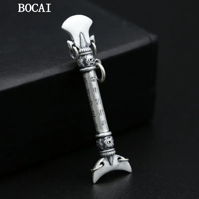 BOCAI S990 Sterling Silver Jewelry Retro Creativity Frosted Crescent Shovel Men's Style Fashionable Pendant