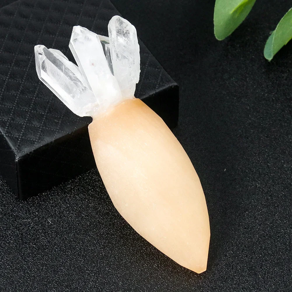 Natural Crystal Quartz Drusy Gemstone Cute Emulation Carrot Radish Ornament Charm Shopwindow Photo Props Figurine DIY Desk Decor