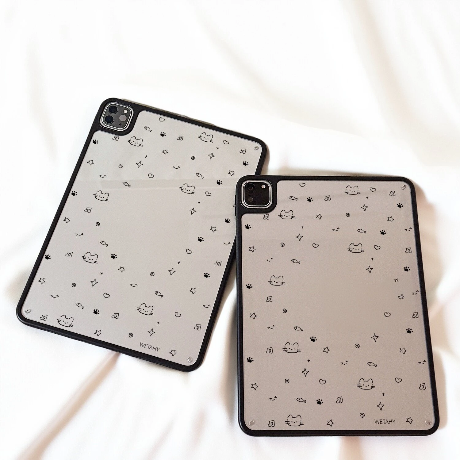 Coque transparente pour iPad Pro 13 11e génération M5 M4 12.9 A16 10 8 7 9e 10e génération Air 11 M2 M3 Mini, motif croquis de chat et étoile