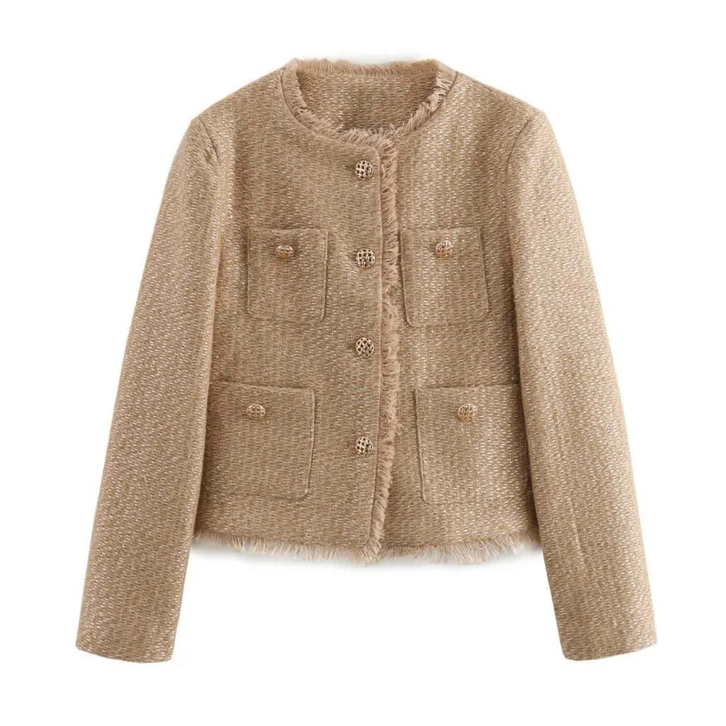 

Women's Bright Silk Texture Short Jacket Coat Style Casual Fashion Autumn Winter New European American