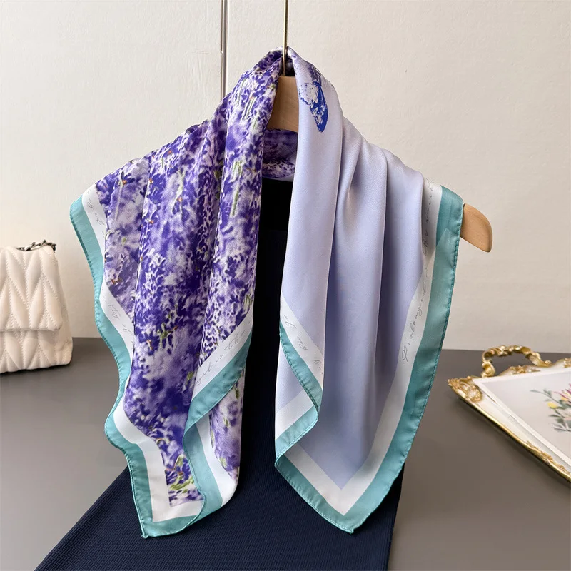 Luxury Brand 2025 Chain Print Square Silk Scarf for Women Hijab Hair Bands 70cm Neckerchief Female Satin Shawl Ribbon Headband