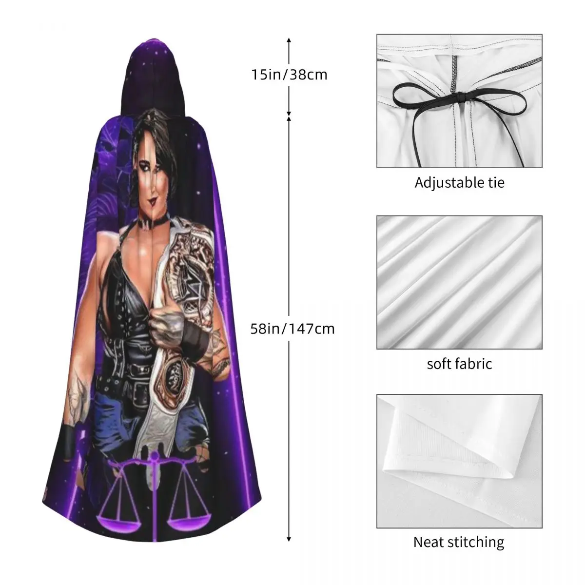 She Is My Mami Rhea Ripley Bootleg Wrestler Long Hooded Cloak Witch Medieval Costume Cosplay Cape HalloweenCoat Adult Unisex - view 5