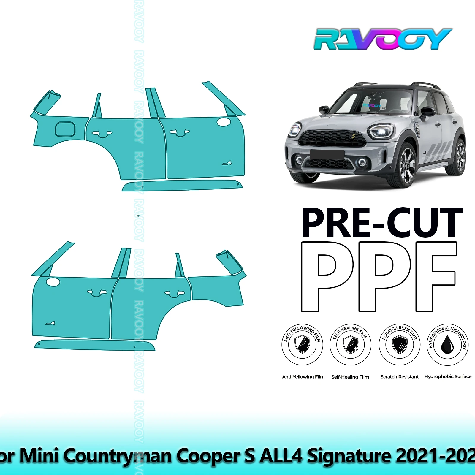 

For Mini Countryman Cooper S ALL4 Signature 2021-2023 8.5mil Pre-Cut PPF Door & A/B Pillar Kit TPU Paint Protection Film Set