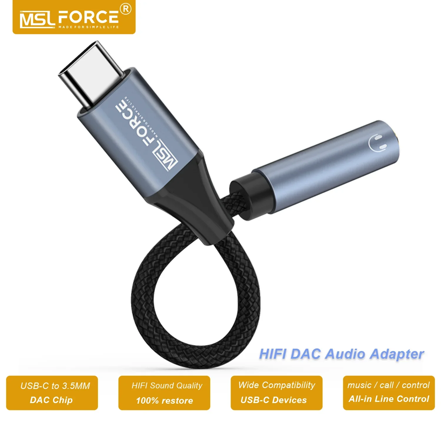 

MSLFORCE DAC Chip USB C to 3.5mm Jack Headphone Adapter 3.5 Audio Aux Cable For iPhone 15 iPad Pro Samsung Galaxy Google Pixel