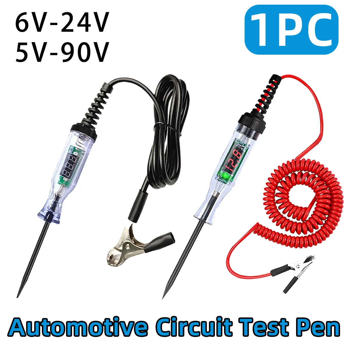 

1PC Automotive Test Pen Circuit Tester6V-24V/5V-90V Digital Display Long Probe Automotive Diagnostic Tool Suitable For Car Truck
