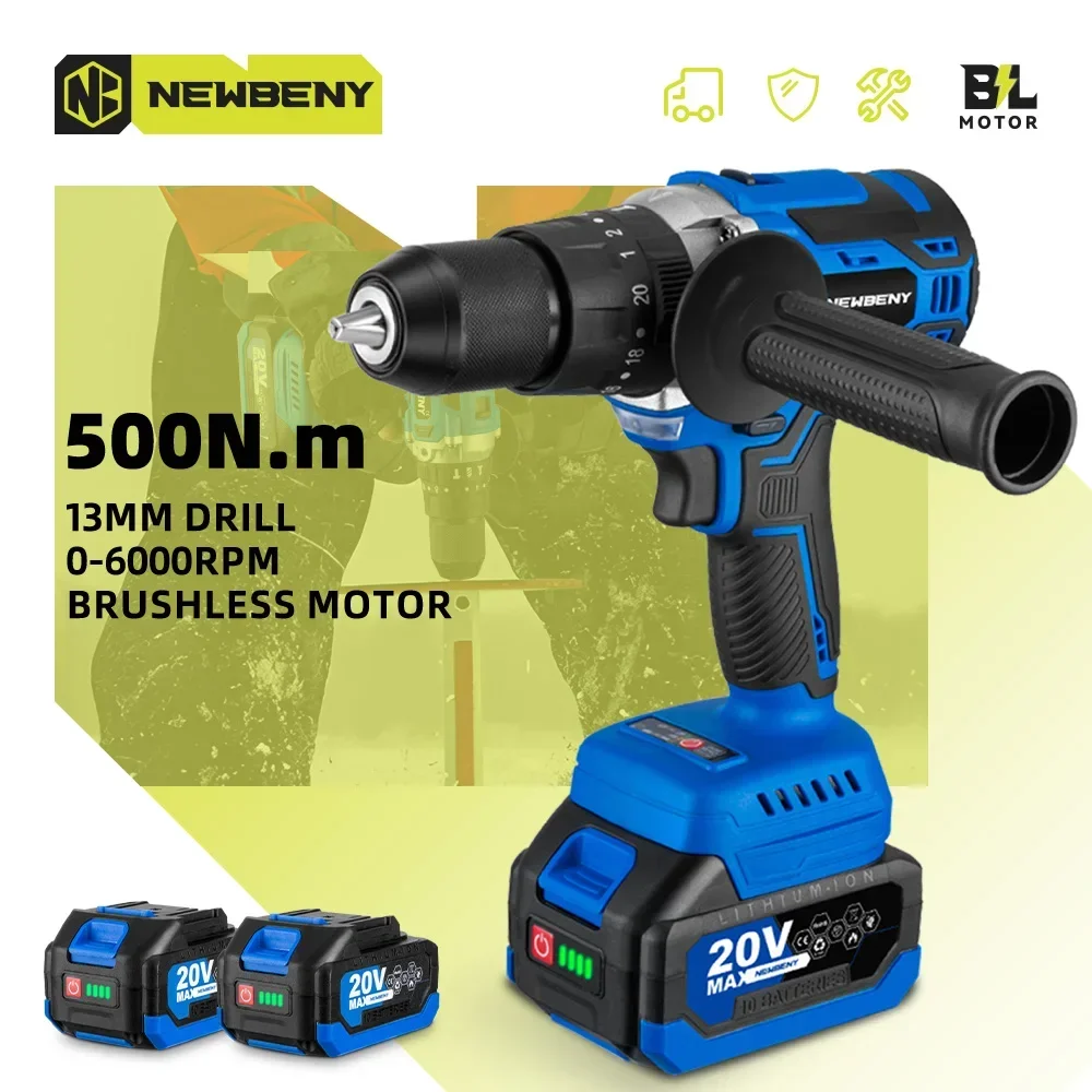 

NEWBENY 500Nm 13MM Brushless Electric Drill 20+3 Torque Cordless Electric Screwdriver Power Tools For Makita 18v Battery