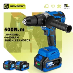 NEWBENY 500Nm 13MM Brushless Electric Drill 20+3 Torque Cordless Electric Screwdriver Power Tools For Makita 18v Battery