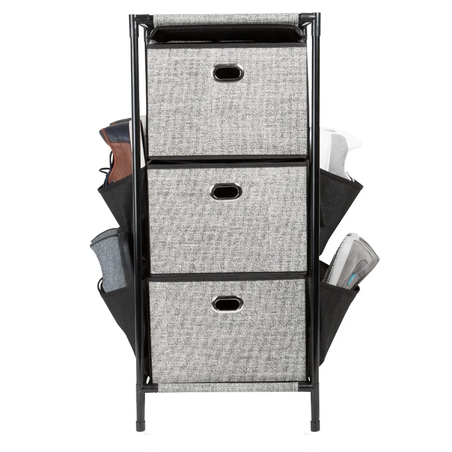 

3 Tier Storage Drawers with Side Pockets in Black