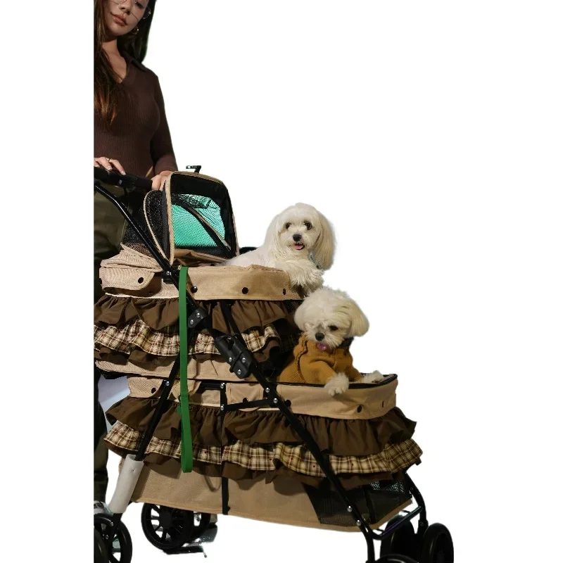 DurableDouble-layer pet cart, light and foldable, portable, large space for going out