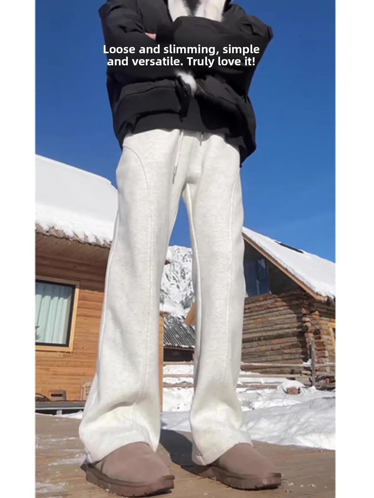 

Men's Fce Lined Cargo Pants ey White Floral Autumn Winter Straight Leg Spor American Vibe Trousers Youth Casual Wear