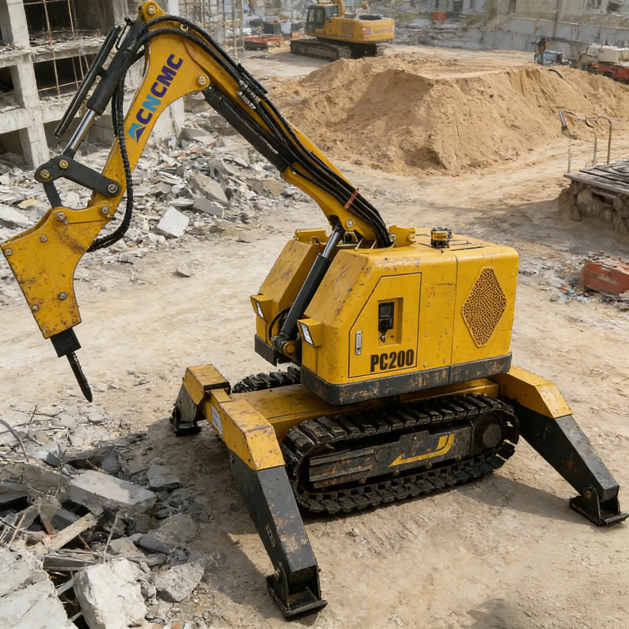 Compact Crawler Demolition Robot PC200 With Engine And Motor 200m Wireless Control Range For High Risk Site Operations