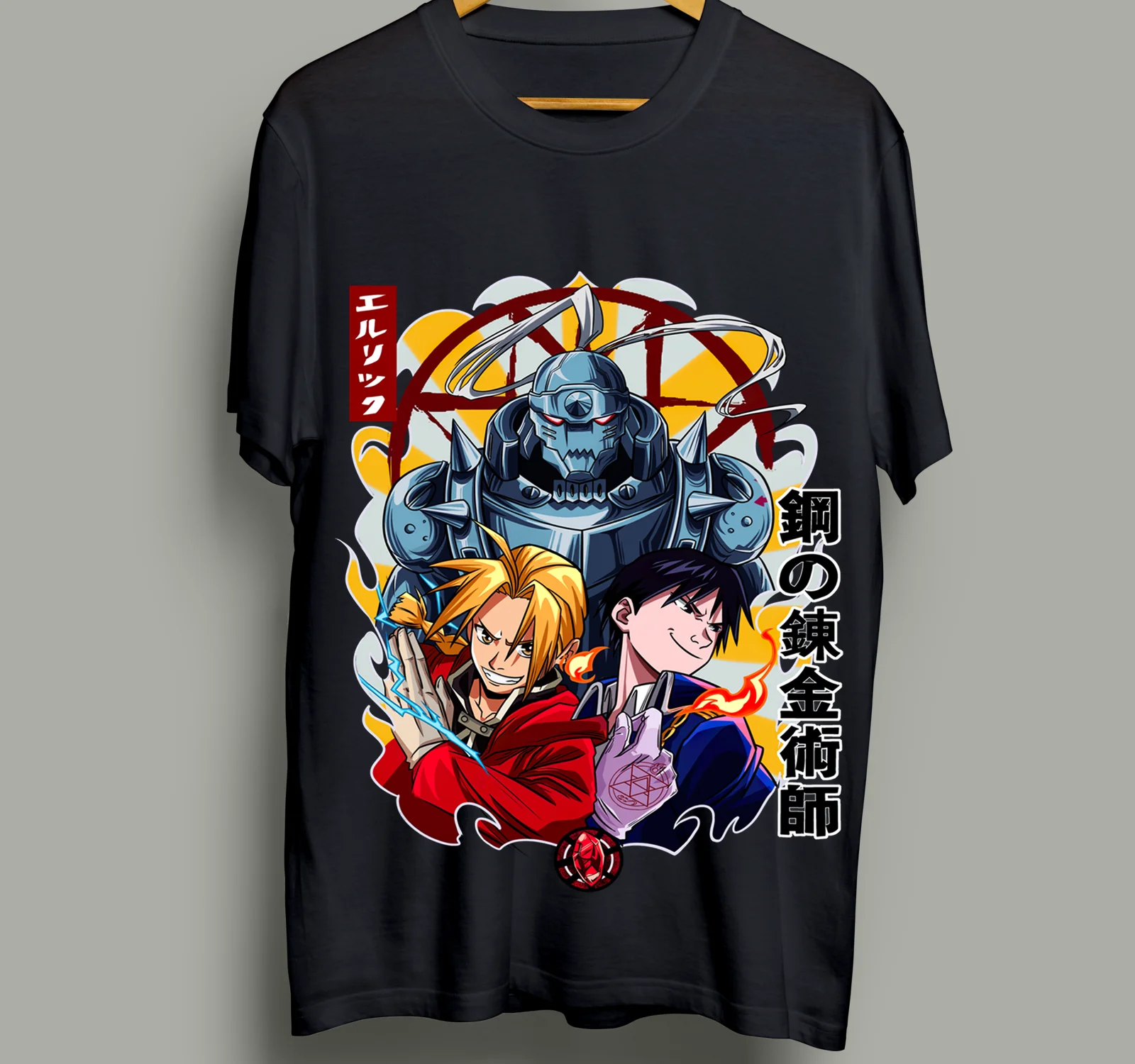 Fullmetal Alchemist Elric brothers New T-shirt Anime Tee All Size Black & White