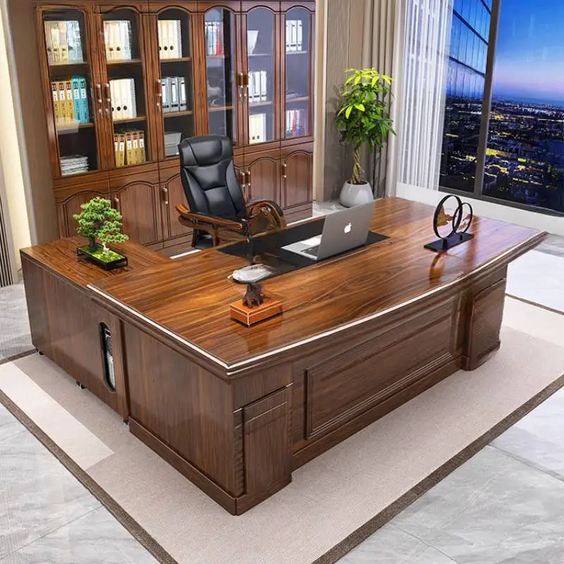 Bruin Luxe Executive Bureau Moderne Houten Grote Laden Computer Bureau Gaming Grote Mesa Escriotorio Werkstation Tafel