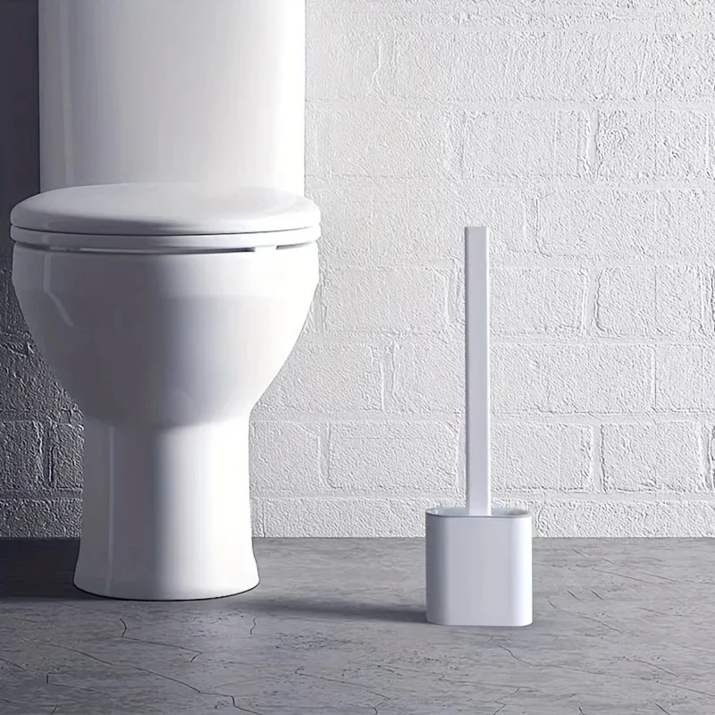 Toilet Brush Water Leak Proof With Base Silicone Wc Flat Head Flexible Soft Bristles Brush With Quick Drying Holder Set view 2
