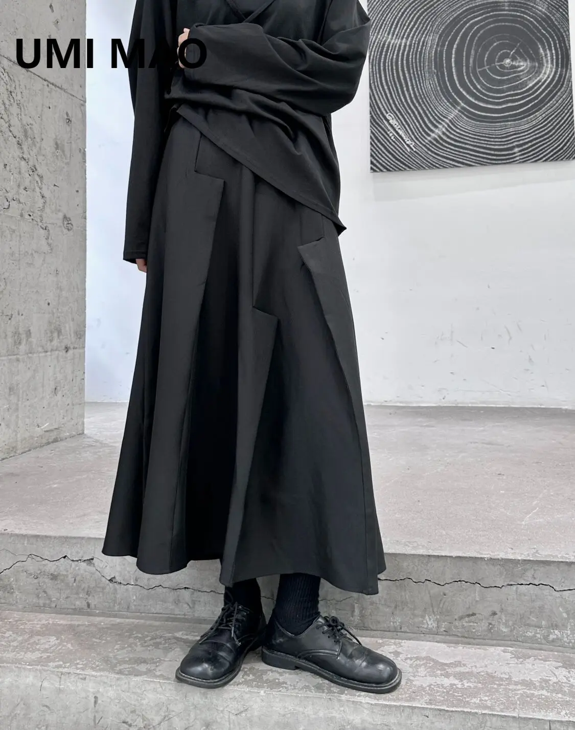 

Женская Юбка До Колена UMI MAO Yamamoto с темным дизайном, сезон весна-осень 2024, универсальная Плотная юбка Y2K для похудения