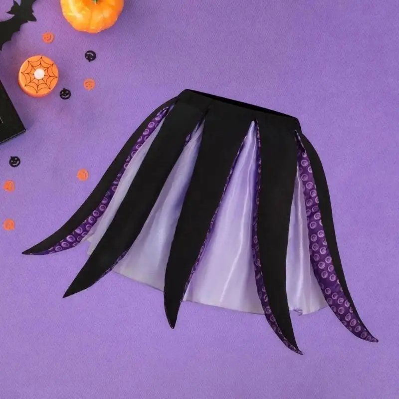 Unique Tentacle Pattern Skirt Black for Cosplay Event Elastic Waist Comfortable Fit Polyester Fabric Short Dress