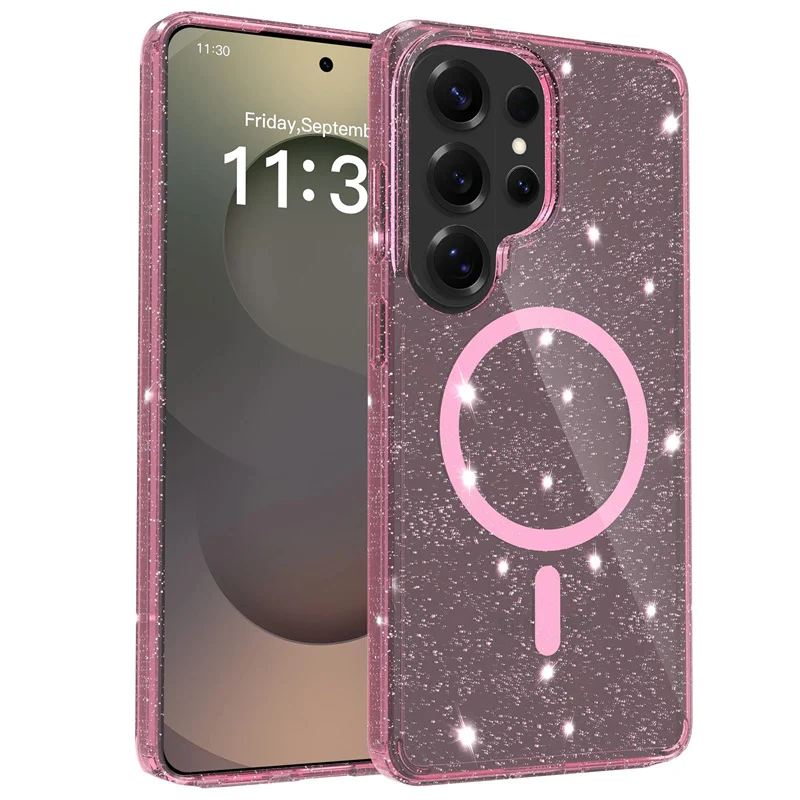 Luxury Glitter Shockproof Magnetic Case For Samsung Galaxy S25 S26 Ultra S26Plus S25FE For Magsafe Transparent Hard Cover Fundas