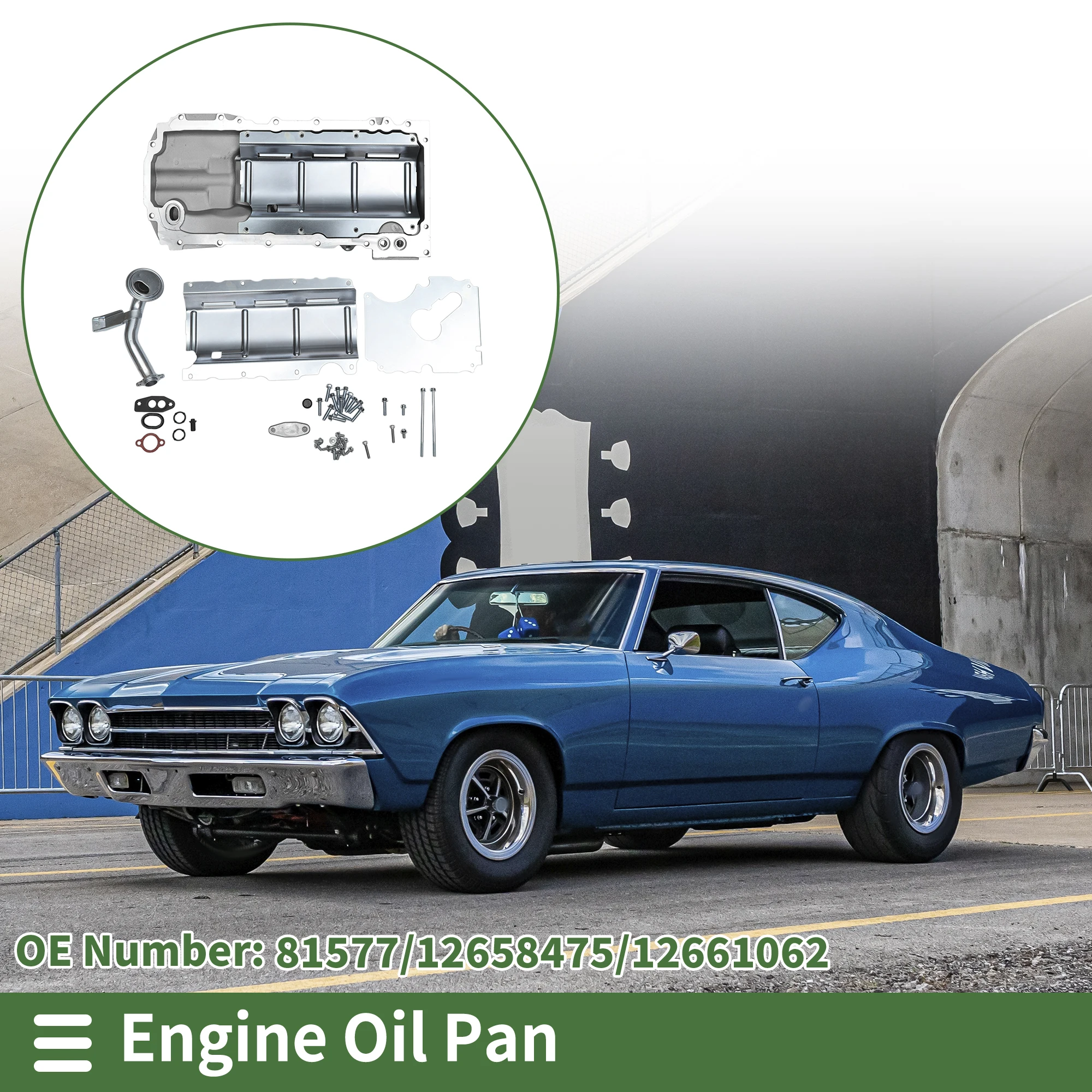 UXCELL No.81577 Engine Oil Pan Oil Pan Sump Transmission Oil Pan for Chevrolet Chevelle 1964-1968 Aluminum Silver Tone