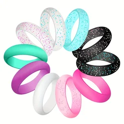 10 Pack Colorful Silicone Rings for Her, 5.5mm Wide Rubber Wedding Bands Women Bright Colors Hypoallergenic Sports Ring US Size