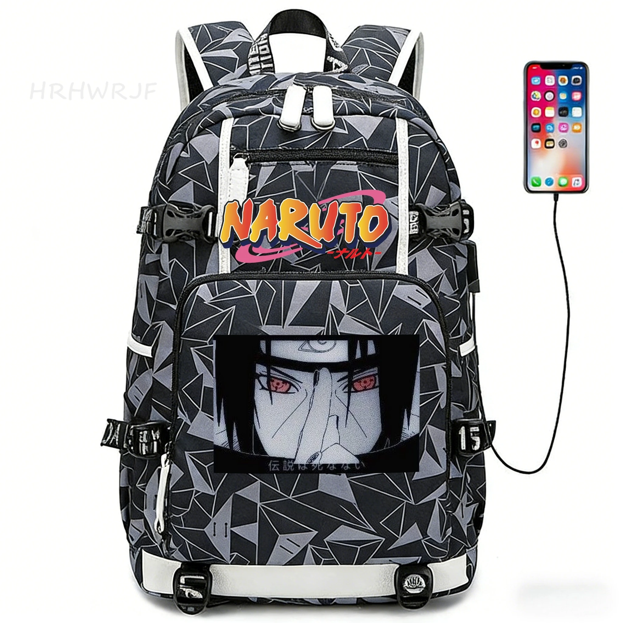 Uzumaki Naruto Uchiha Sasuke Backpacks Camouflage Travel Multifunction Capacity Male Usb Waterproof 18 inch Laptop School Bags