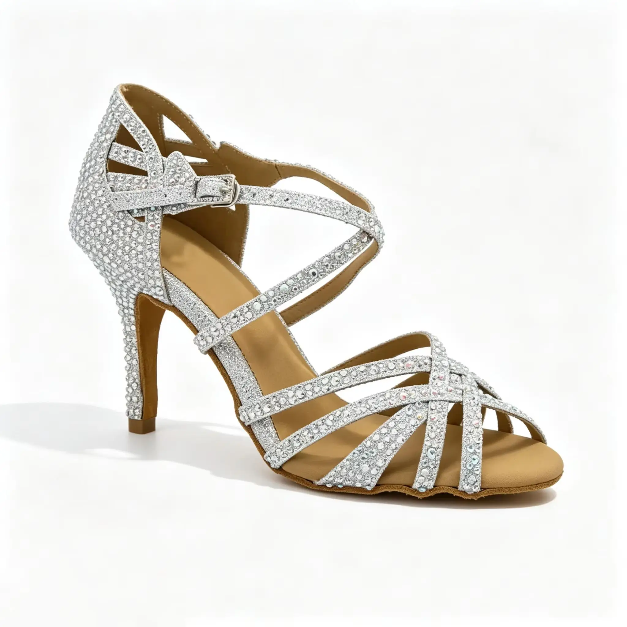 Evk Silver Rhinestone Women Latin Dance Shoes High Heel Salsa Ballroom Tango Dancing Sandals Girls Sneaker Party Dance Footwear