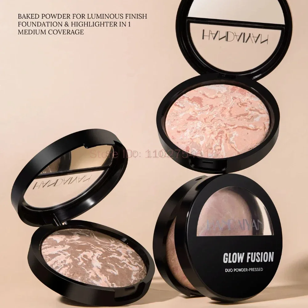 Lichtgevende afwerking Setting Powder Blijvende oliecontrole Shimmer Marble Baked Powder Verhelderend gezichtspoeder Compact Foundation Make-up