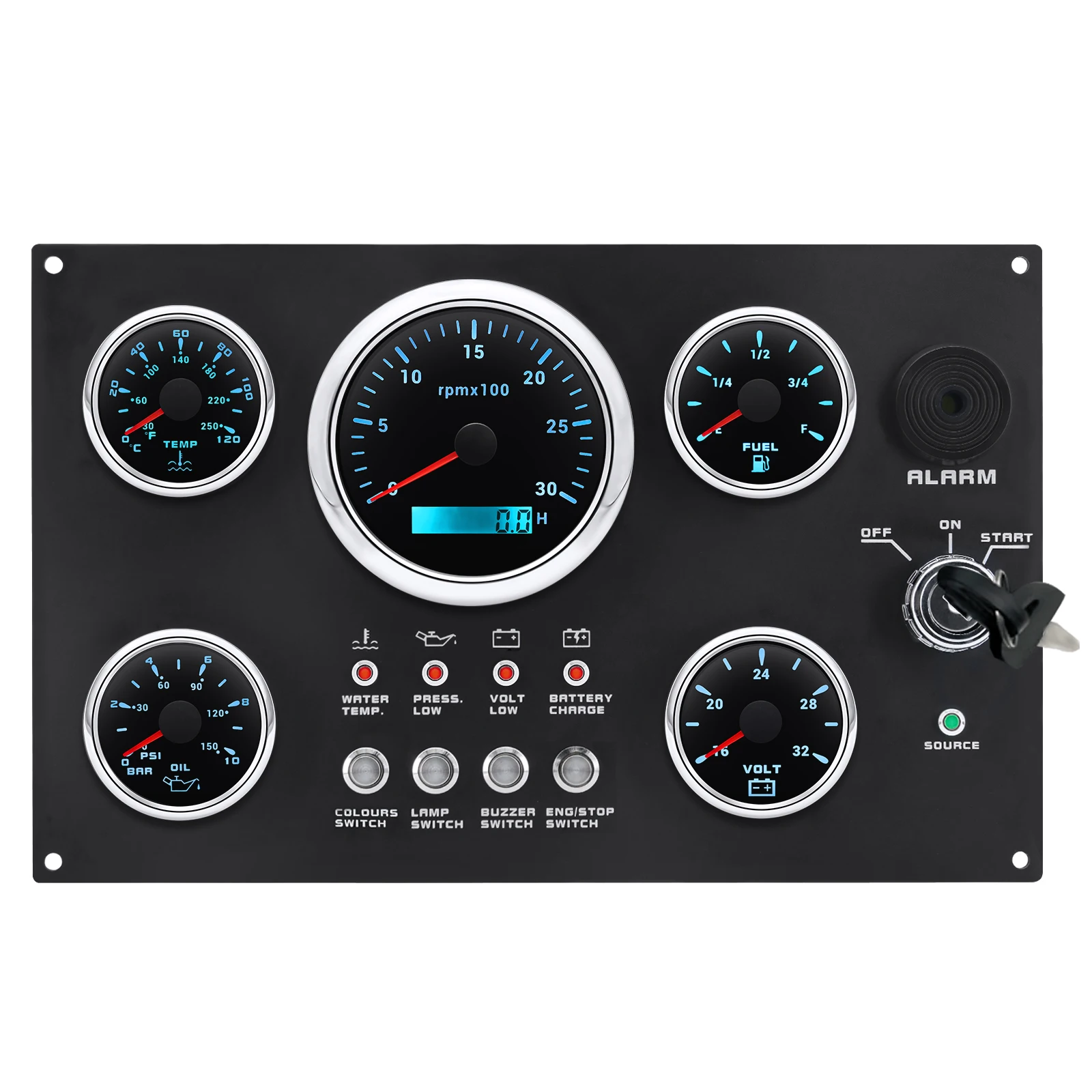 Boots-Armaturenbrett, 5 Gauge-Set, Schalttafel, 85 mm Drehzahlmesser, 3000 U/min–8000 U/min + 52 mm Voltmeter, Ölpresse, Kraftstoffstandsmesser, individuell – Detail 13