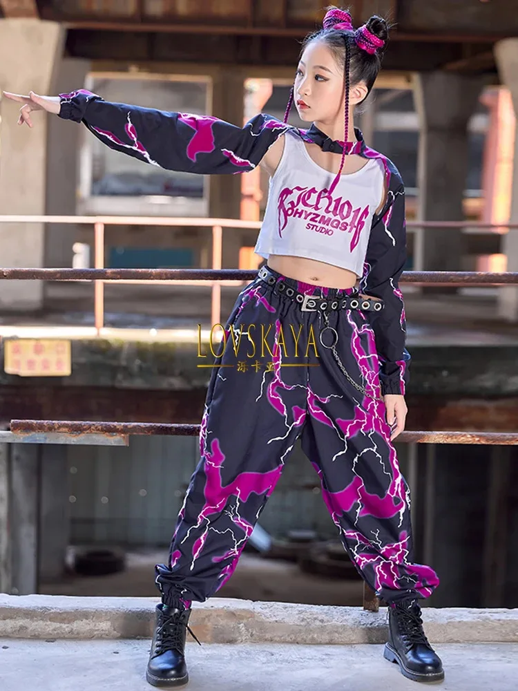 Jazz Dance Kostüm Schwarz Lila Modern Dance Performance K-pop Bühne Runway Show Hip Hop Kleidung Für Mädchen Kinder