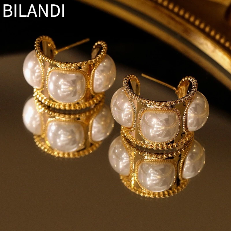 Bilandi Fashion Jewelry Elegant Style Hoop With Simulated Pearl Earrings For Women Girl Party Wedding Gift