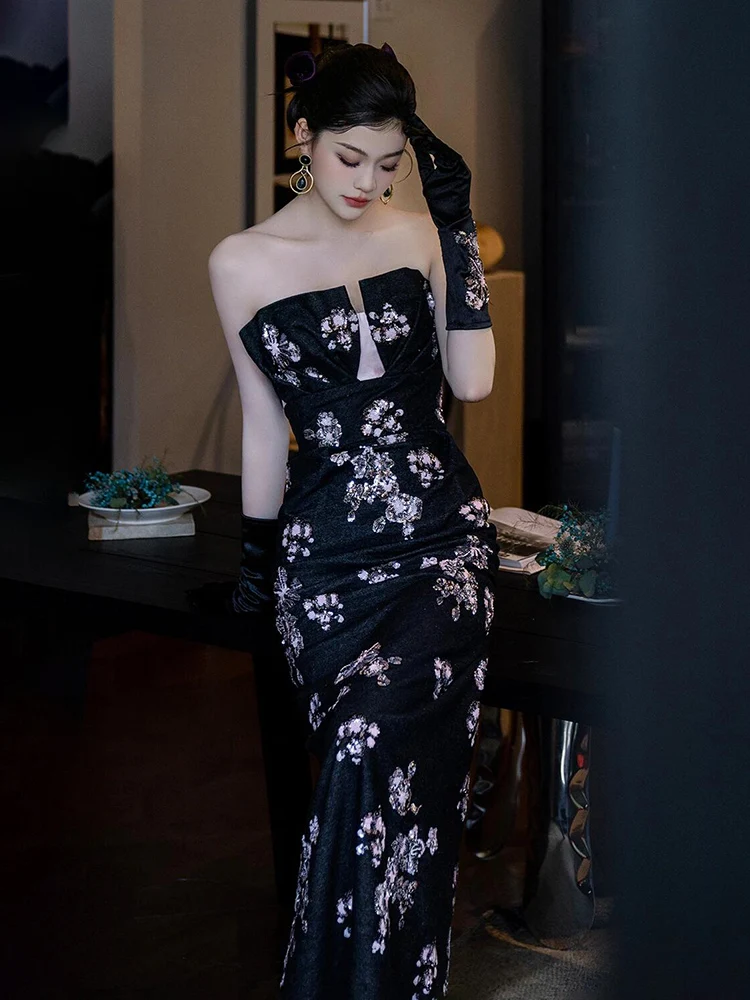 

Ele Bla Flridal Gown with Strapl Fi Tail Design for Engagement And Wedding Parties Long Evening Dr