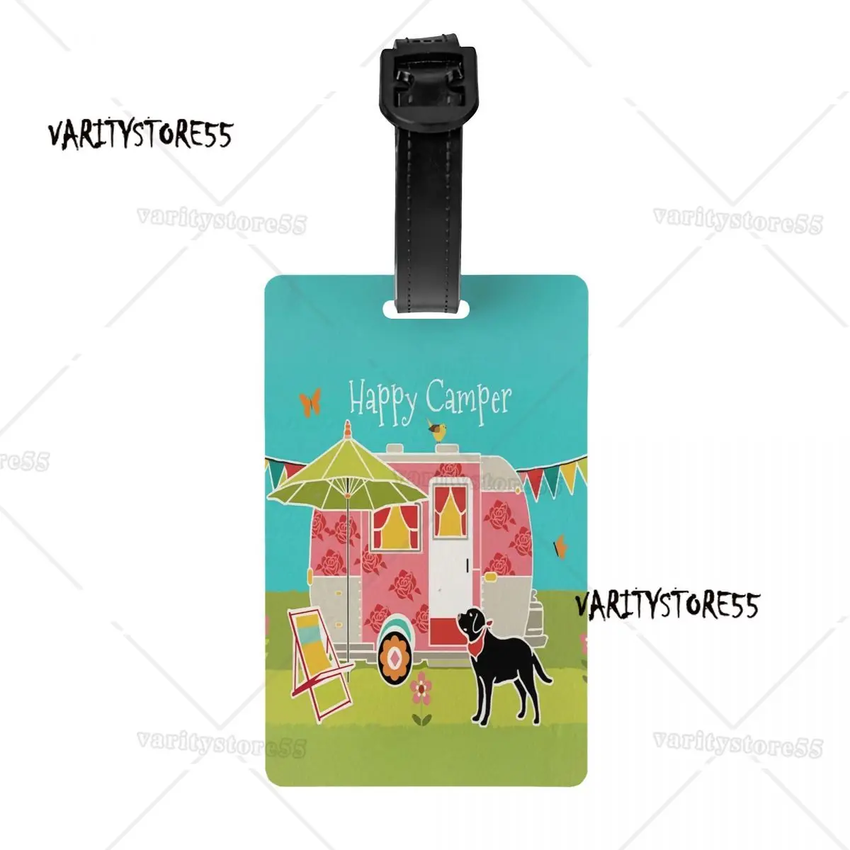 Happy Camper Luggage Tag Cartoon RV Adventure Camping Suitcase Baggage Privacy Cover ID Label