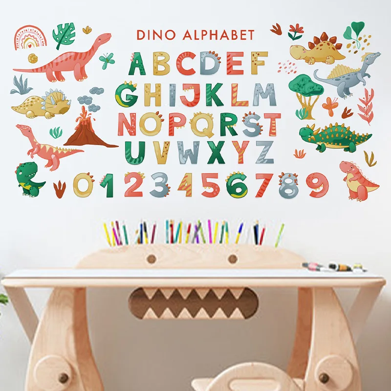 

Cartoon Dinosaur Alphanumeric Wall Stickers For Children's Room Kids Bedroom Decor Classroom Wall Art Decals Home Decoration