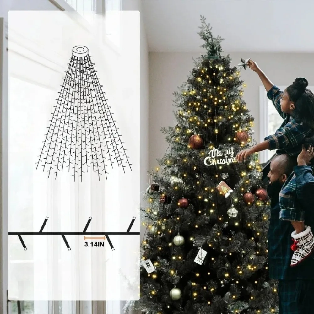LED Christmas Tree Ring Lights Waterfall String Lights Topper Decoration for Home Garden Holiday Party Decor