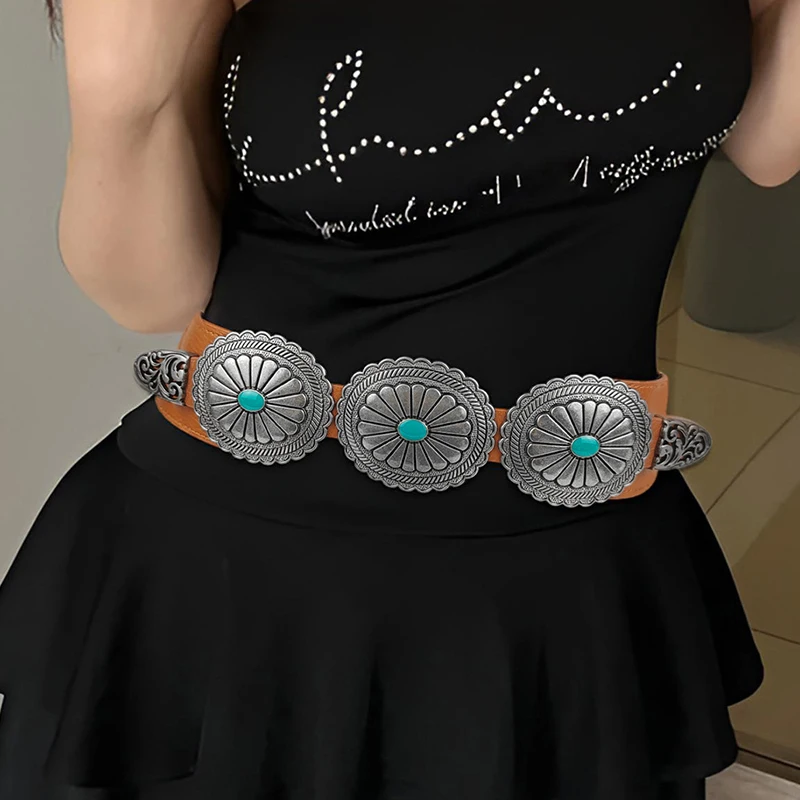 2026 Fashion Ladies Elastic Wide Waist Seal Dress Coat Sweater Suit Decoration Corset Belts for Women Retro Silver Carved Belt