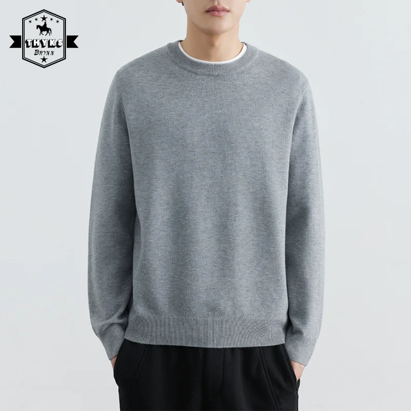 Breathable Elastic Knitted Base Sweater Men Harajuku Simple Warm Versatile Pullover Male Solid Knit O-Neck Loose Sweatshirt Tops