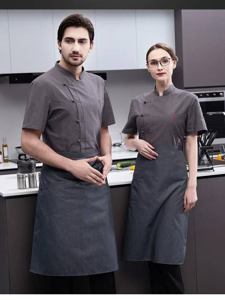 Veste de chef de restaurant occidental pour hommes, vêtements de travail de cuisine, uniforme de cuisine, chemise de chef unisexe, cuisine de Chamonix, Y Fast Food, été, 73