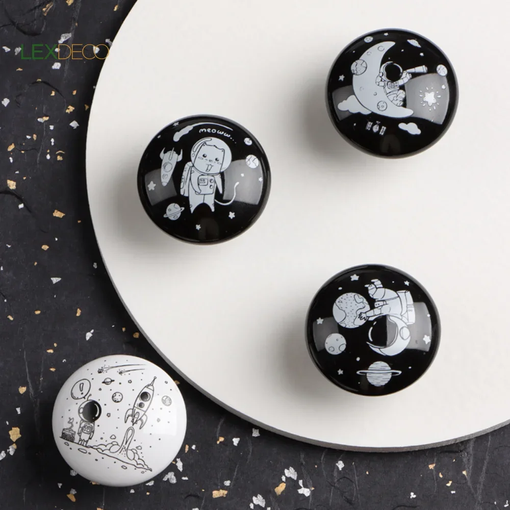 

2 pack Astronaut Cabinet Knobs - 4 Colors & 6 Patterns Ceramic Handles for Kids' Dressers & Drawers