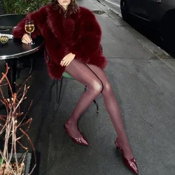 TARUXY Red Tights Slim Stockings Pantyhose Women's Sexy Leggings Super Elastic Large Size Leggings 2025 New Spring Summer Tights