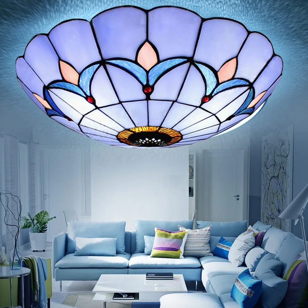 Imagem -02 - Luz de Teto Led Vintage Vitral Flush Mount Lamp Art Decor Luminária para Sala de Estar Quarto Luz em Casa