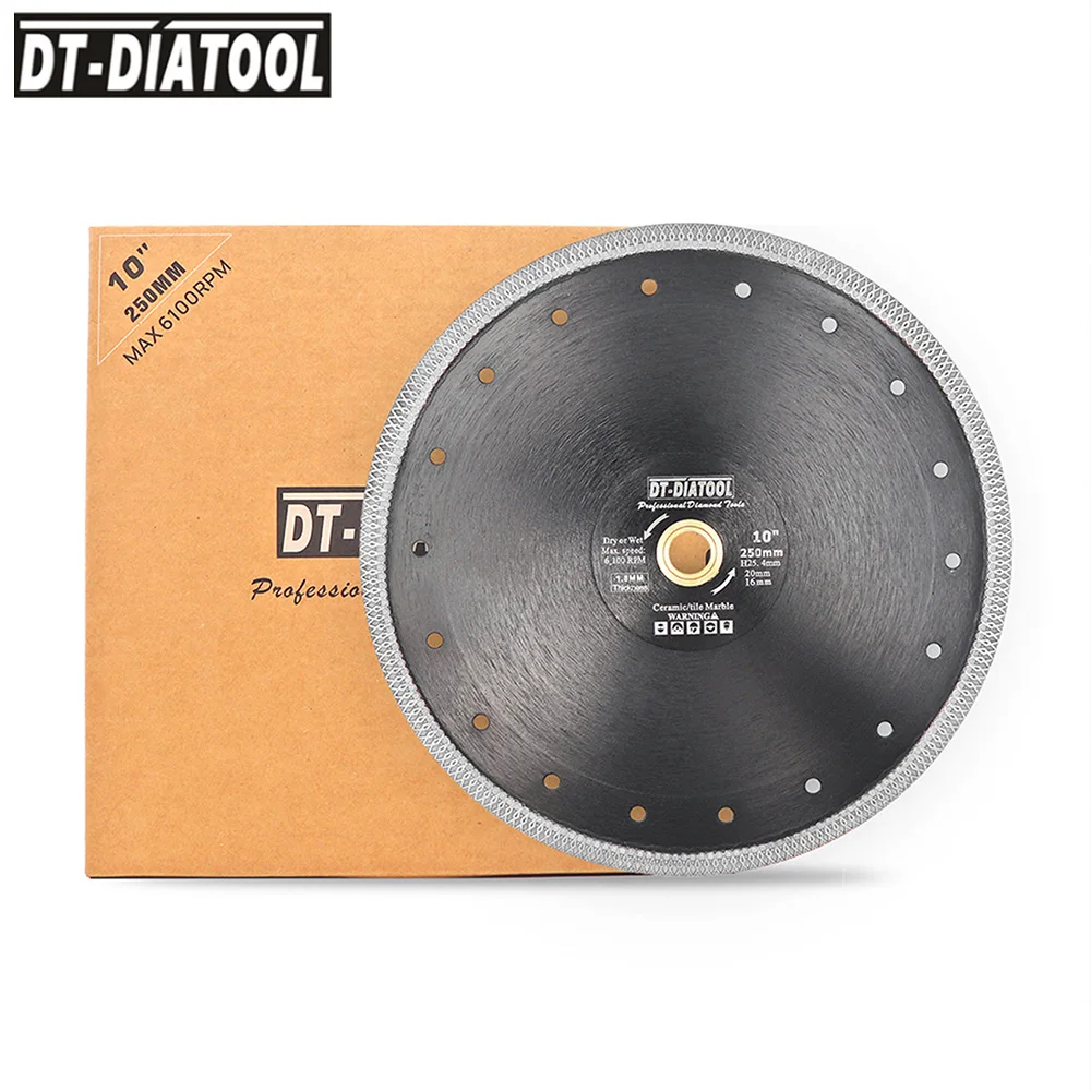 

DT-DIATOOL 1pc/2pcs Diameter 10inch/250mm Diamond Cutting Disc X Mesh Turbo Dry Wet Saw Blade Cutting Wheel for Porcelain Marble