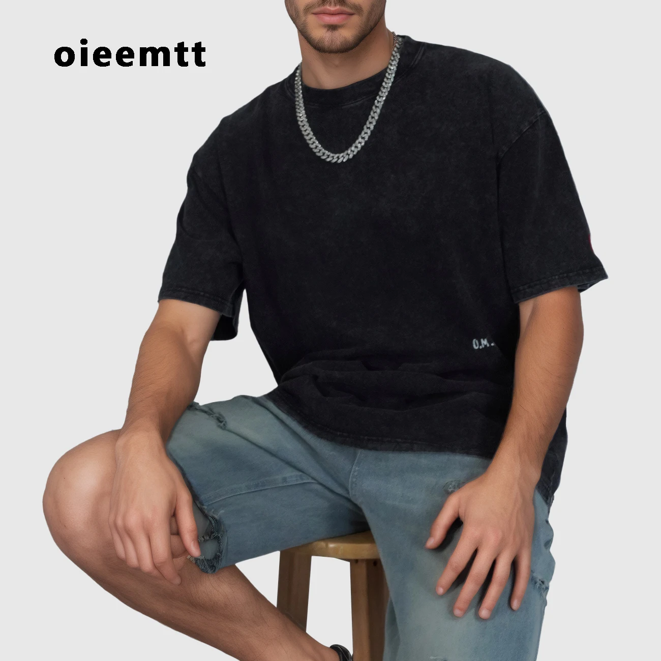 

Heavy weight Fashion Street Style Summer Oversize Top Letter Printed Snow Wash Short Sleeve Baggy Shirt Hip Pop T-shirt Men