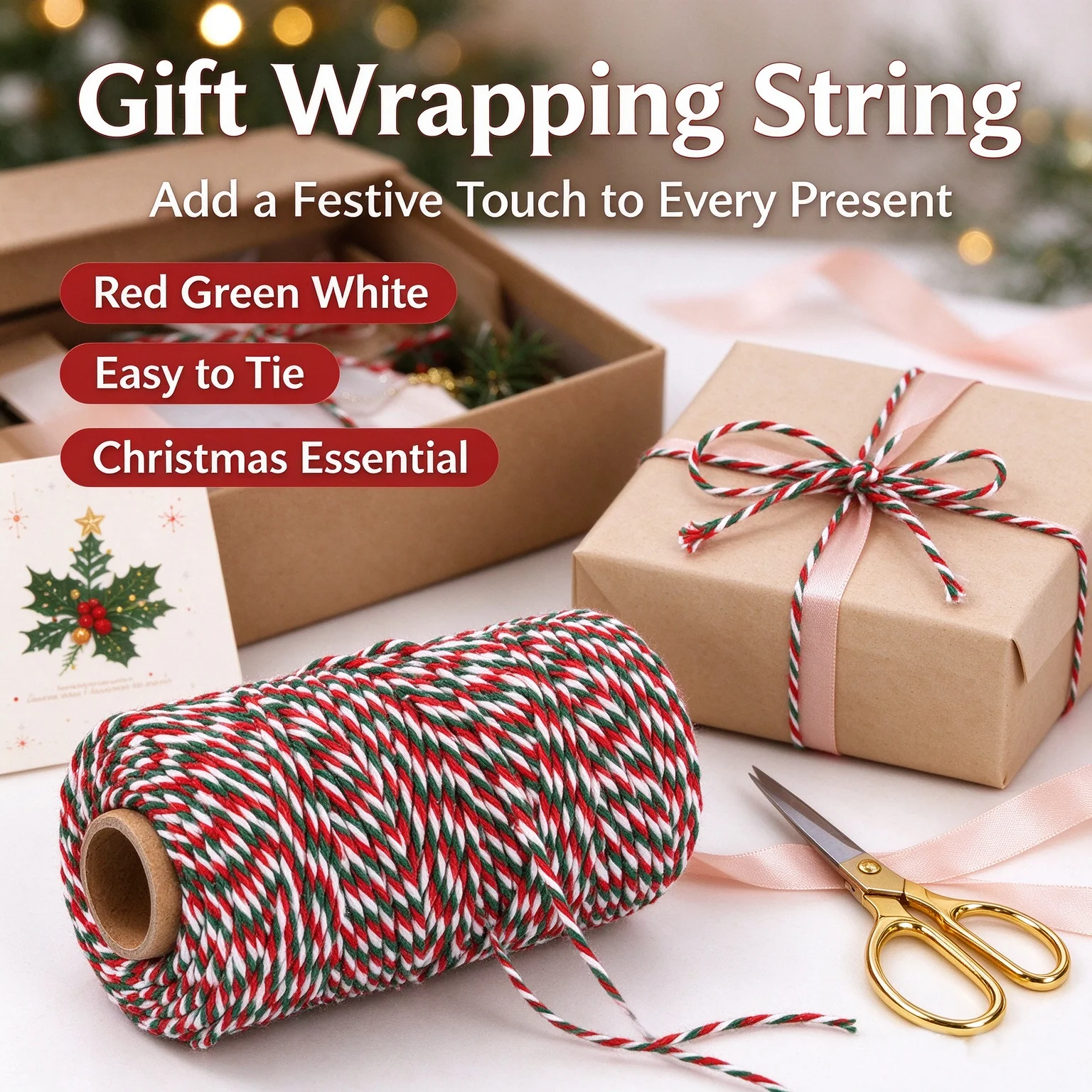 100m X 2mm Cotton Cords Red Green White Mixed Color Hang Tag String Rope Twine Thread DIY Gift Wrap Ribbon Christmas Decoration