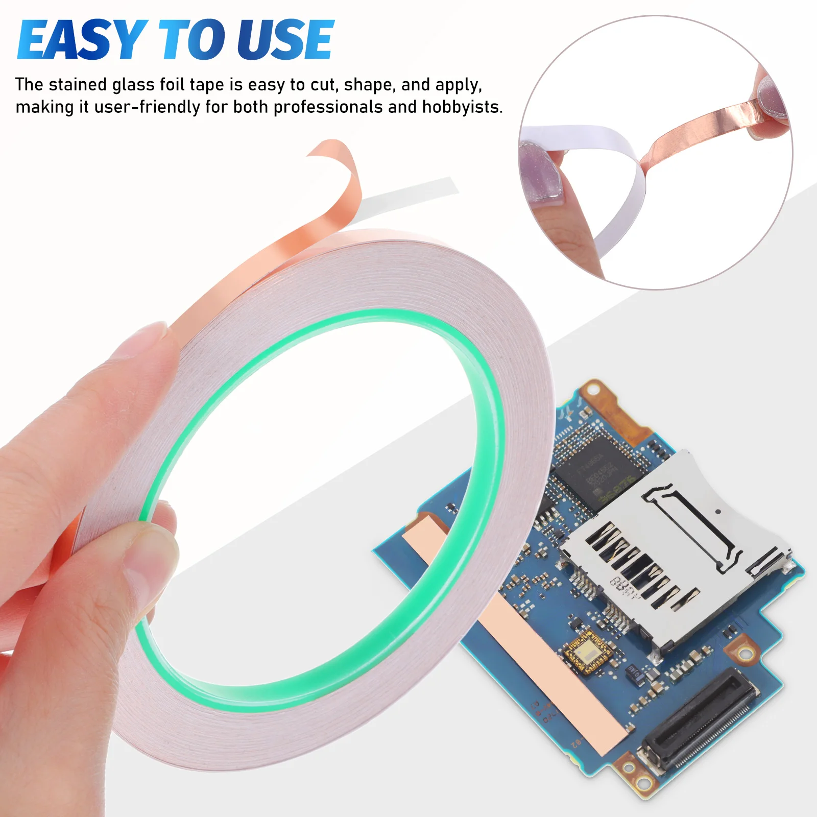 10M Copper Foil Tape Self-Adhesive Conductive Thin For Stained Glass Craft Diy Electronics Repair Shielding Decorative Roll