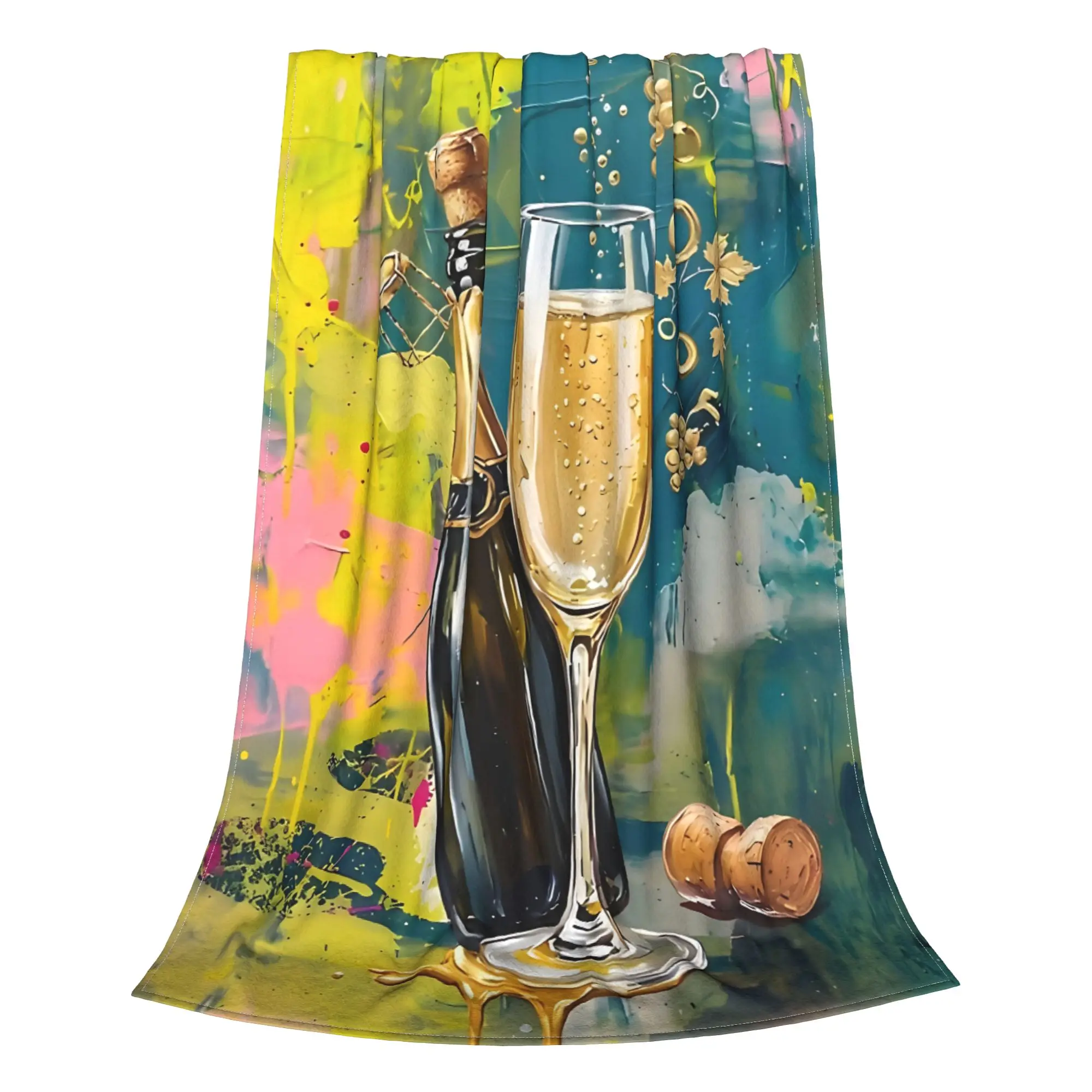 1PC Champagne Celebration Blanket Throw Blanket  Novelty Warm Blanket All Season Gift