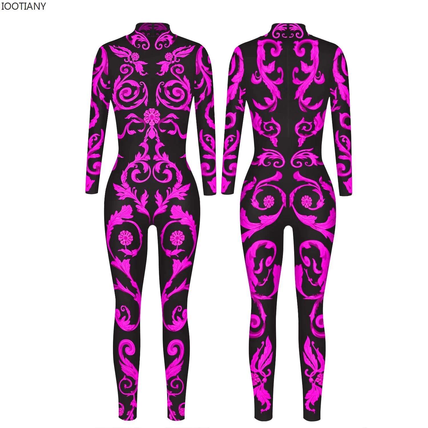 IOOTIANY nowe kobiety Rave Zentai body damskie na imprezę Cosplay kombinezony różowy Neon kostium 12% spandex Festival pokaz obcisły strój