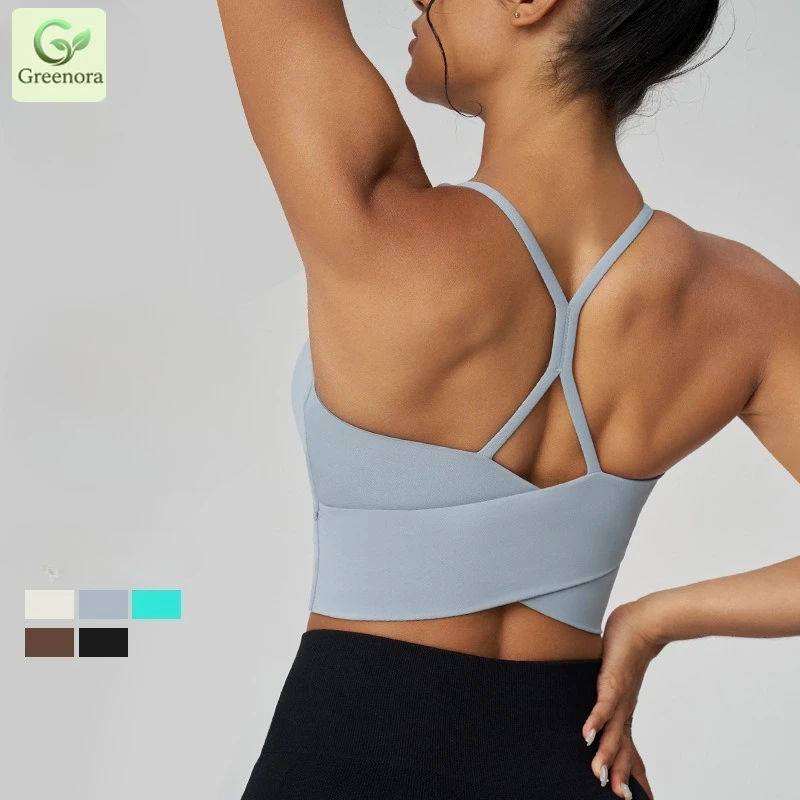 Greenora Crisscross Back Yoga Bra Longline Sports Women Padded Gym Fitness Tank Shockproof Running Training Camisole Activewear